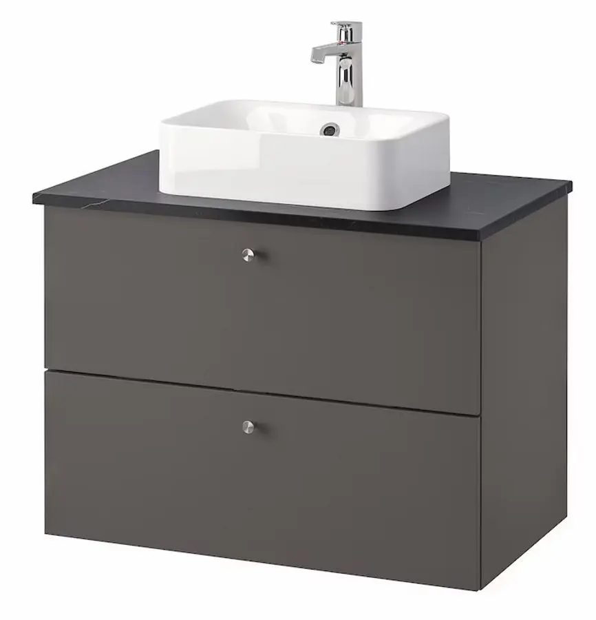 Набор тумбы с раковиной Ikea Godmorgon/Tolken/Horvik раковина/смеситель 82x49x72 (Гилбурен Темно-серый/Под Черный Мрамор)