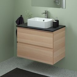 Набор тумбы с раковиной Ikea Godmorgon/Tolken/Horvik раковина/смеситель 82x49x72 (Под Беленый Дуб/Имитация Черного Мрамора/Брогрунд) Thumb