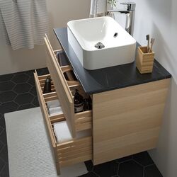 Набор тумбы с раковиной Ikea Godmorgon/Tolken/Horvik раковина/смеситель 82x49x72 (Под Беленый Дуб/Имитация Черного Мрамора/Брогрунд) Thumb