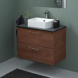 Набор тумбы с раковиной Ikea Godmorgon/Tolken/Horvik раковина/смеситель 82x49x72 (Под Коричневый Мореный Ясень/Имитация Черного Мрамора/Брогрунд) Thumb