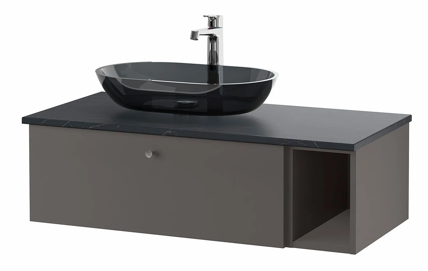 Набор тумбы с раковиной Ikea Godmorgon/Tolken/Oxmyren 102x49x43 (Гилбурен Темно-серый/Имитация Черного Мрамора) - 3