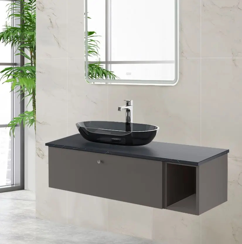 Набор тумбы с раковиной Ikea Godmorgon/Tolken/Oxmyren 102x49x43 (Гилбурен Темно-серый/Имитация Черного Мрамора)