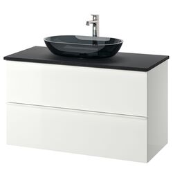 Набор тумбы с раковиной Ikea Godmorgon/Tolken/Oxmyren 102x49x72 (Белый Глянцевый/Имитация Черного Мрамора) Thumb