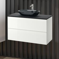 Набор тумбы с раковиной Ikea Godmorgon/Tolken/Oxmyren 102x49x72 (Белый Глянцевый/Имитация Черного Мрамора)