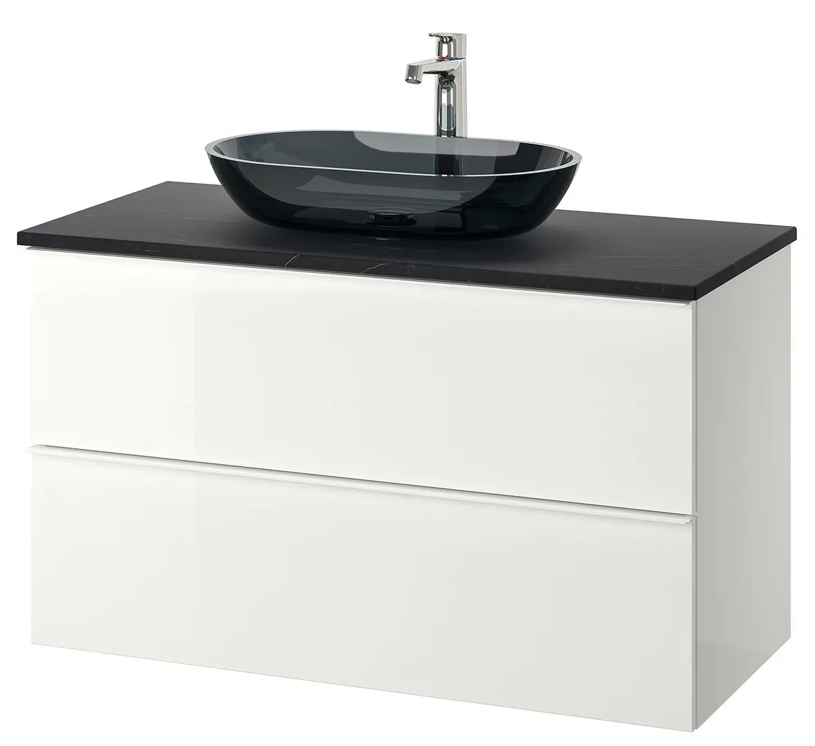 Набор тумбы с раковиной Ikea Godmorgon/Tolken/Oxmyren 102x49x72 (Белый Глянцевый/Имитация Черного Мрамора) - 2