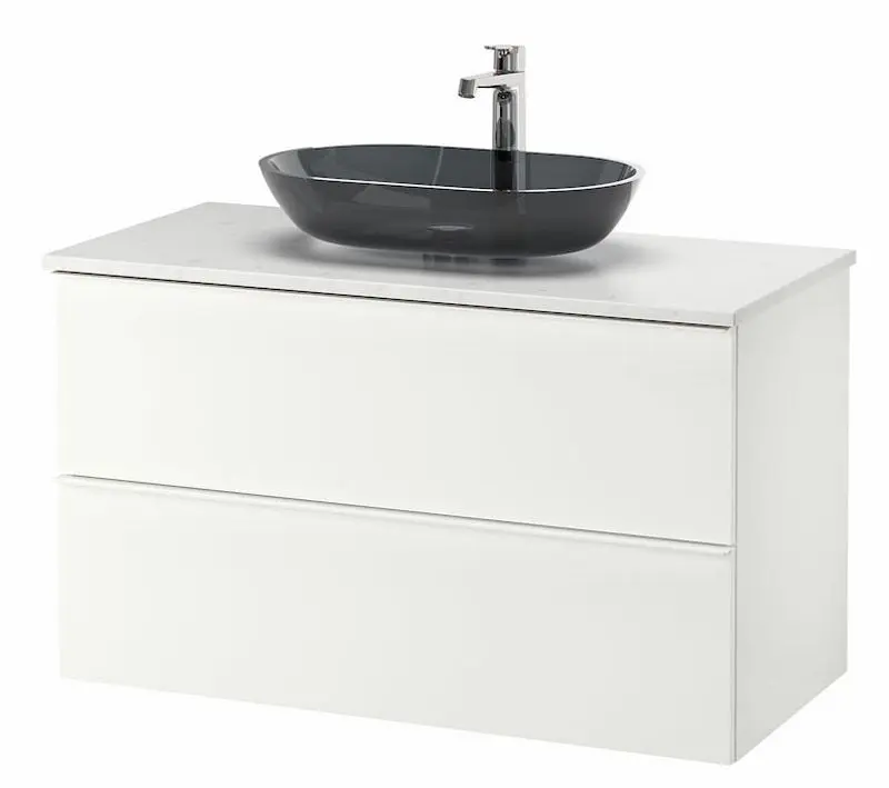 Набор тумбы с раковиной Ikea Godmorgon/Tolken/Oxmyren 102x49x72 (Белый Глянцевый/Имитация Мрамора) - 3