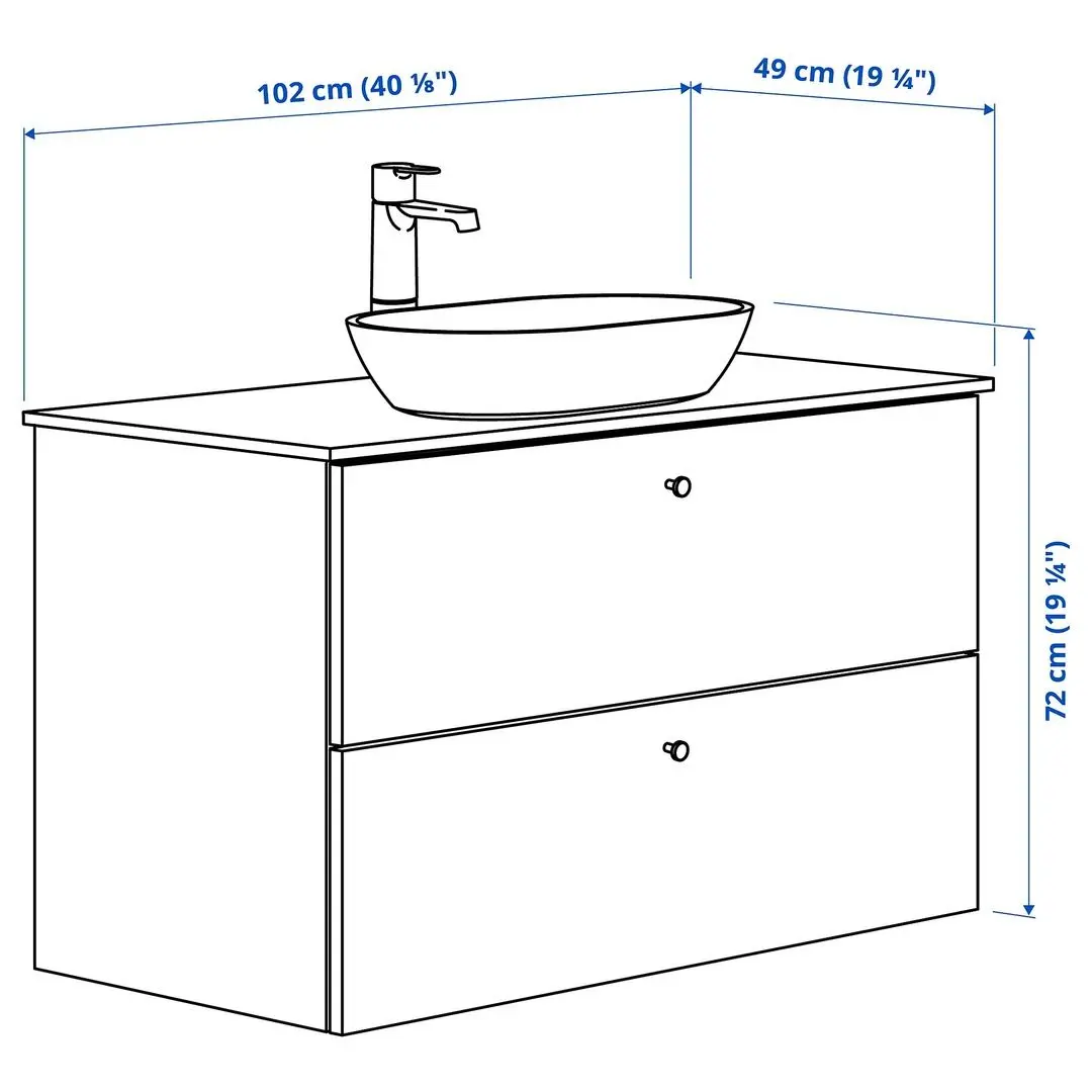 Набор тумбы с раковиной Ikea Godmorgon/Tolken/Oxmyren 102x49x72 (Под Беленый Дуб/Имитация Черного Мрамора) - 4