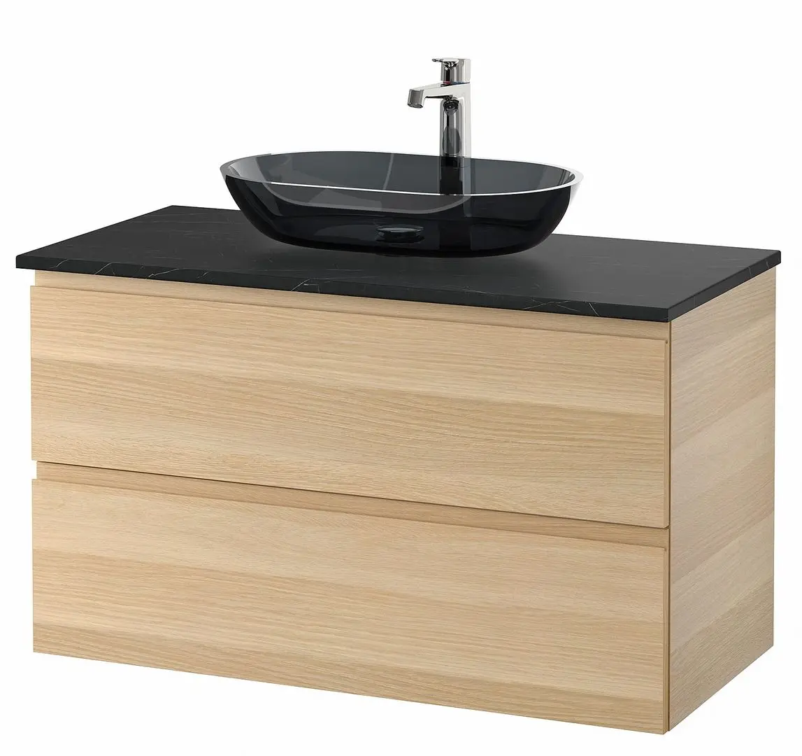Набор тумбы с раковиной Ikea Godmorgon/Tolken/Oxmyren 102x49x72 (Под Беленый Дуб/Имитация Черного Мрамора) - 2