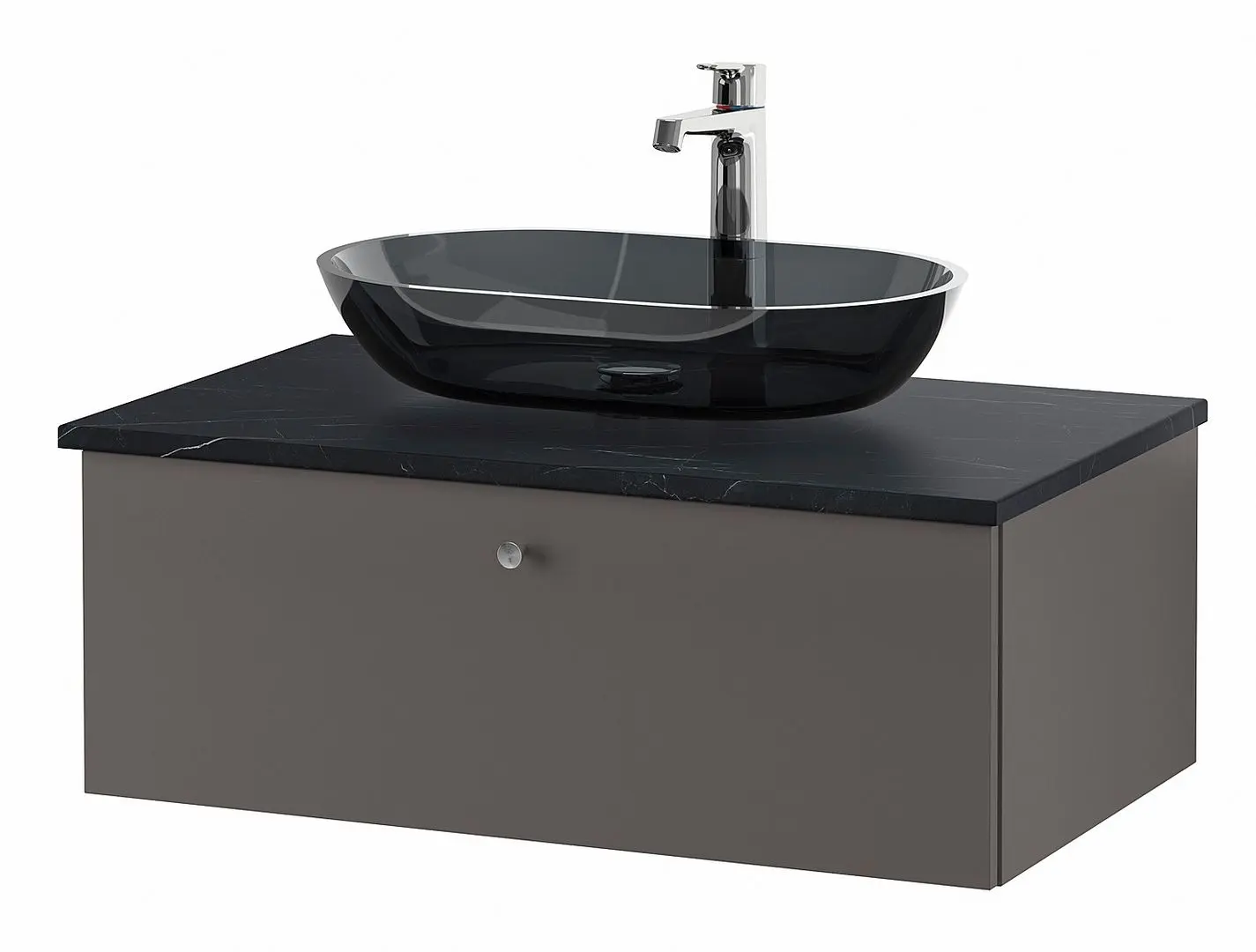Набор тумбы с раковиной Ikea Godmorgon/Tolken/Oxmyren 82x49x43 (Гилбурен Темно-серый/Имитация Черного Мрамора) - 3