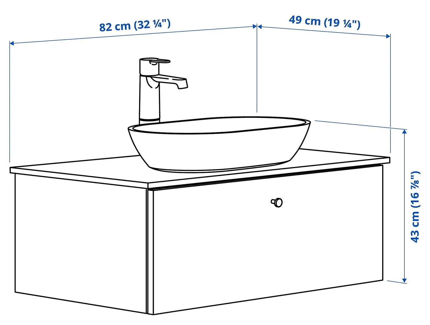 Набор тумбы с раковиной Ikea Godmorgon/Tolken/Oxmyren 82x49x43 (Гилбурен Темно-серый/Имитация Черного Мрамора) - 4
