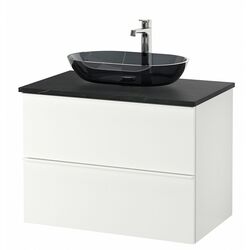 Набор тумбы с раковиной Ikea Godmorgon/Tolken/Oxmyren 82x49x72 (Белый Глянцевый/Имитация Черного Мрамора) Thumb