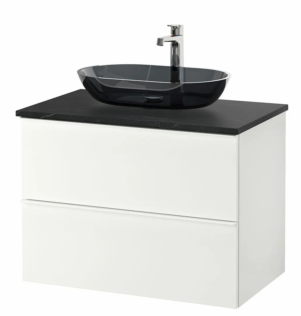 Набор тумбы с раковиной Ikea Godmorgon/Tolken/Oxmyren 82x49x72 (Белый Глянцевый/Имитация Черного Мрамора) - 4