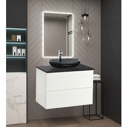 Набор тумбы с раковиной Ikea Godmorgon/Tolken/Oxmyren 82x49x72 (Белый Глянцевый/Имитация Черного Мрамора)