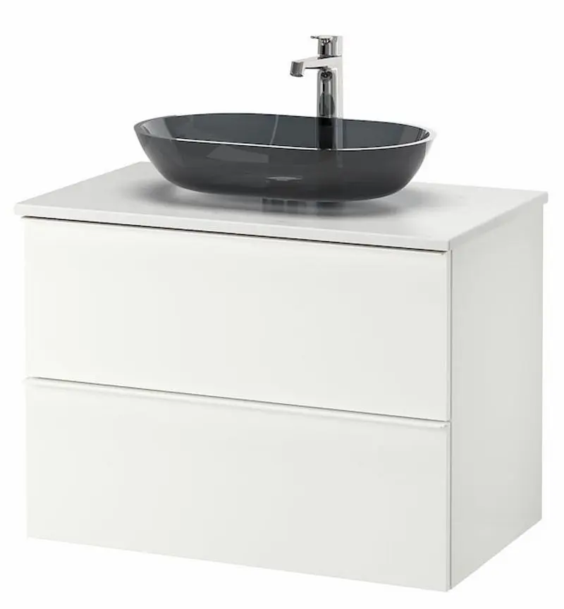 Набор тумбы с раковиной Ikea Godmorgon/Tolken/Oxmyren 82x49x72 (Белый Глянцевый/Имитация Мрамора) - 2