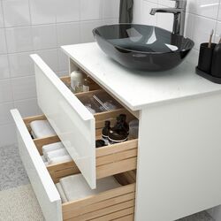 Набор тумбы с раковиной Ikea Godmorgon/Tolken/Oxmyren 82x49x72 (Белый Глянцевый/Имитация Мрамора) Thumb