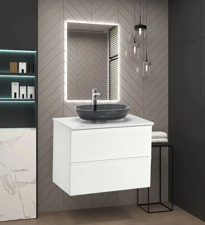 Набор тумбы с раковиной Ikea Godmorgon/Tolken/Oxmyren 82x49x72 (Белый Глянцевый/Имитация Мрамора)