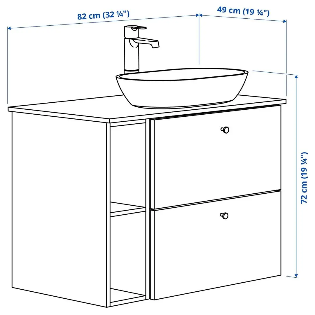 Набор тумбы с раковиной Ikea Godmorgon/Tolken/Oxmyren 82x49x72 (Гилбурен Темно-серый/Имитация Черного Мрамора) - 4