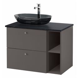 Набор тумбы с раковиной Ikea Godmorgon/Tolken/Oxmyren 82x49x72 (Гилбурен Темно-серый/Имитация Черного Мрамора) Thumb