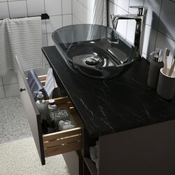 Набор тумбы с раковиной Ikea Godmorgon/Tolken/Oxmyren 82x49x72 (Гилбурен Темно-серый/Имитация Черного Мрамора) Thumb