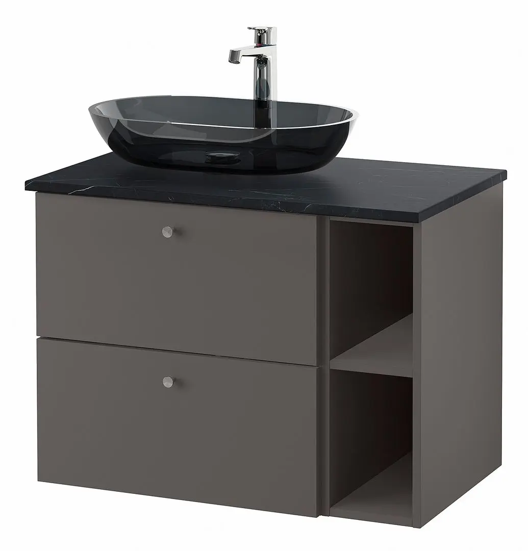 Набор тумбы с раковиной Ikea Godmorgon/Tolken/Oxmyren 82x49x72 (Гилбурен Темно-серый/Имитация Черного Мрамора) - 2
