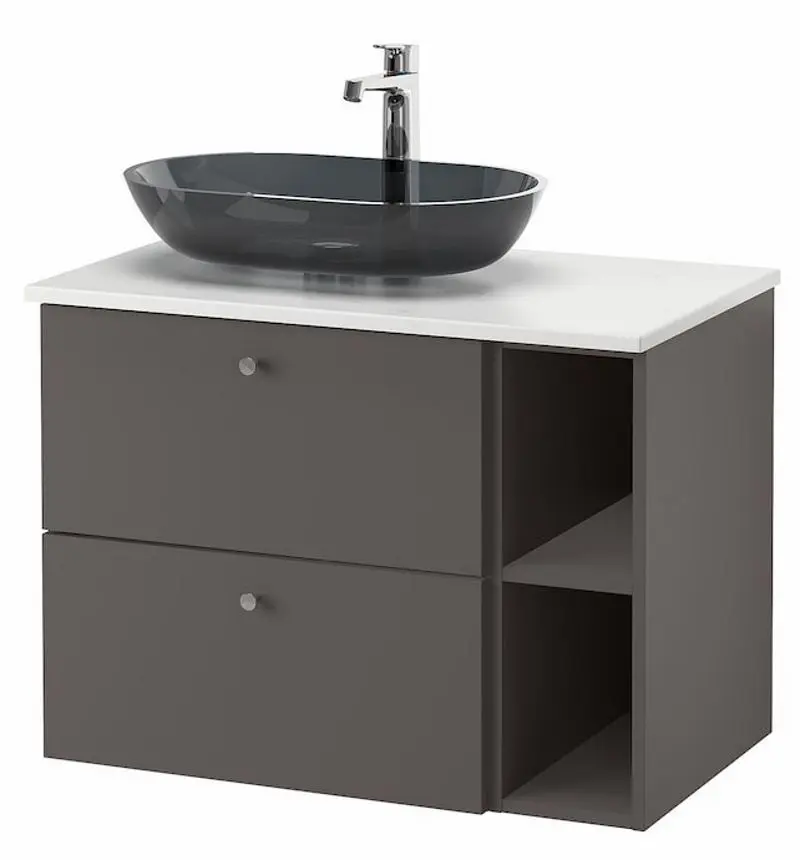 Набор тумбы с раковиной Ikea Godmorgon/Tolken/Oxmyren 82x49x72 (Гилбурен Темно-серый/Под Мрамор) - 2