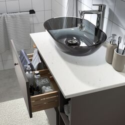 Набор тумбы с раковиной Ikea Godmorgon/Tolken/Oxmyren 82x49x72 (Гилбурен Темно-серый/Под Мрамор) Thumb