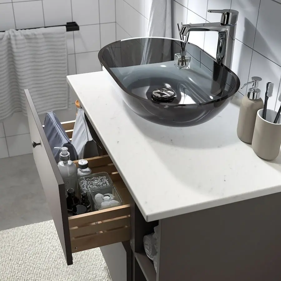 Набор тумбы с раковиной Ikea Godmorgon/Tolken/Oxmyren 82x49x72 (Гилбурен Темно-серый/Под Мрамор) - 3