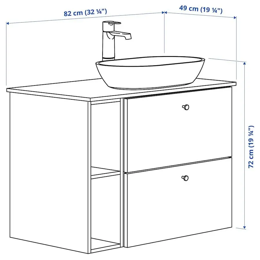 Набор тумбы с раковиной Ikea Godmorgon/Tolken/Oxmyren 82x49x72 (Гилбурен Темно-серый/Под Мрамор) - 5