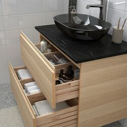 Набор тумбы с раковиной Ikea Godmorgon/Tolken/Oxmyren 82x49x72 (Под Беленый Дуб/Имитация Черного Мрамора) Thumb