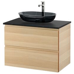 Набор тумбы с раковиной Ikea Godmorgon/Tolken/Oxmyren 82x49x72 (Под Беленый Дуб/Имитация Черного Мрамора) Thumb