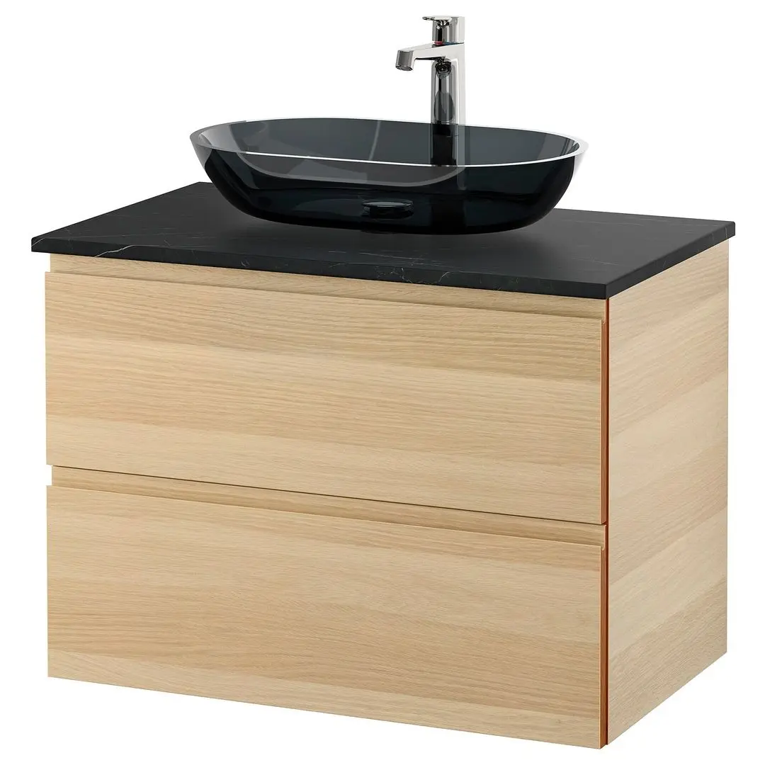 Набор тумбы с раковиной Ikea Godmorgon/Tolken/Oxmyren 82x49x72 (Под Беленый Дуб/Имитация Черного Мрамора) - 2