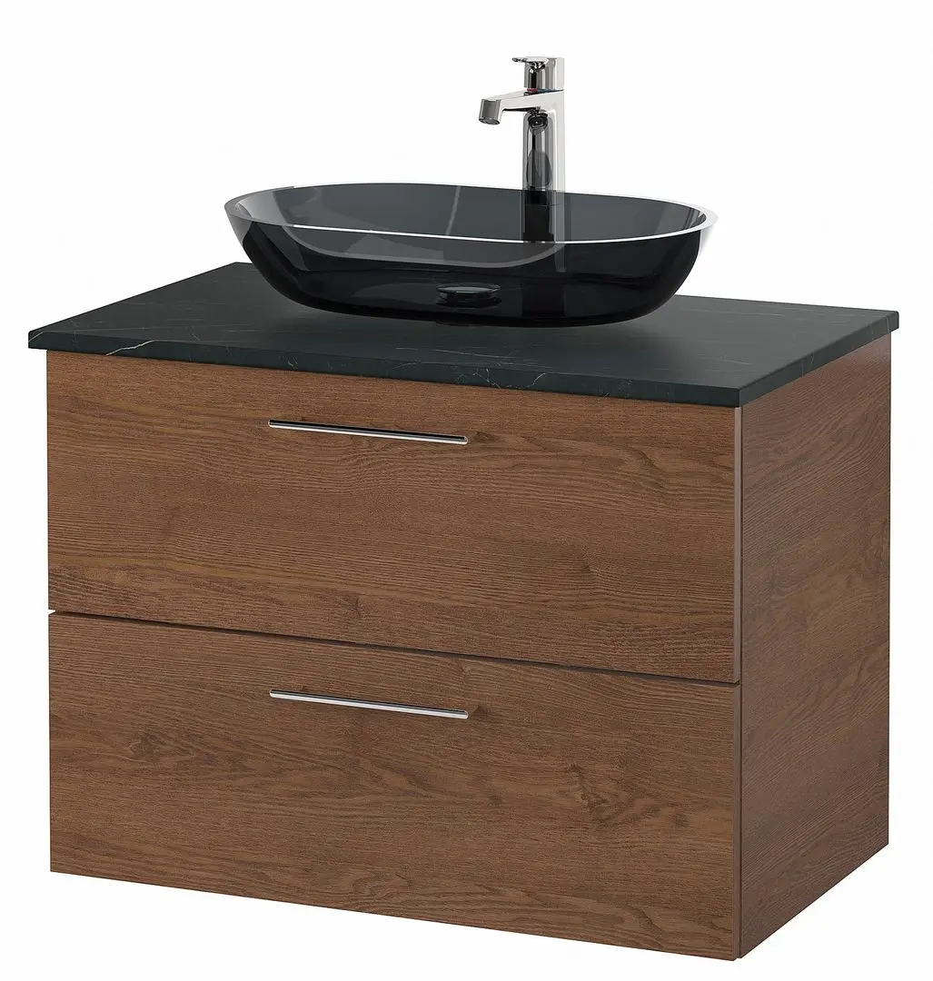 Набор тумбы с раковиной Ikea Godmorgon/Tolken/Oxmyren 82x49x72 (Под Коричневый Мореный Ясень/Имитация Черного Мрамора) - 2