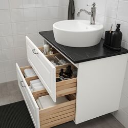 Набор тумбы с раковиной Ikea Godmorgon/Tolken/Tornviken раковина 45cm/смеситель 82x49x74 (Кащен Белый/Имитация Черного Мрамора/Хамнскар) Thumb