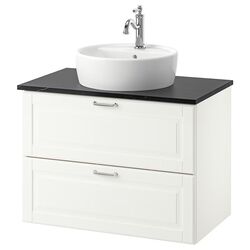 Набор тумбы с раковиной Ikea Godmorgon/Tolken/Tornviken раковина 45cm/смеситель 82x49x74 (Кащен Белый/Имитация Черного Мрамора/Хамнскар)