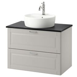 Набор тумбы с раковиной Ikea Godmorgon/Tolken/Tornviken раковина 45cm/смеситель 82x49x74 (Кащен Серый/Имитация Черного Мрамора/Хамнскар)