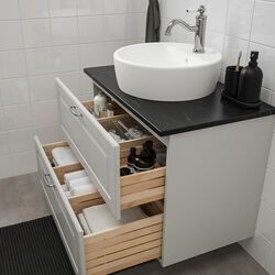 Набор тумбы с раковиной Ikea Godmorgon/Tolken/Tornviken раковина 45cm/смеситель 82x49x74 (Кащен Серый/Имитация Черного Мрамора/Хамнскар) Thumb