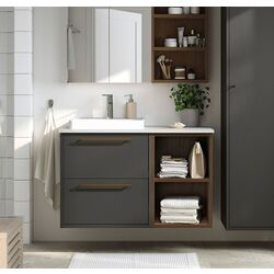 Набор тумбы с раковиной Ikea Havback/Hagaan/Dalskar с ящиками/полками 102x49x71 (Темно-серый/Под Дуб/Имитация Белого Мрамора)