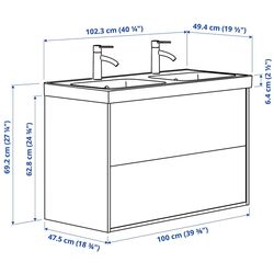Набор тумбы с раковиной Ikea Havback/Orrsjon/Dalskar с ящиками 102x49x69 (Бежевый) Thumb