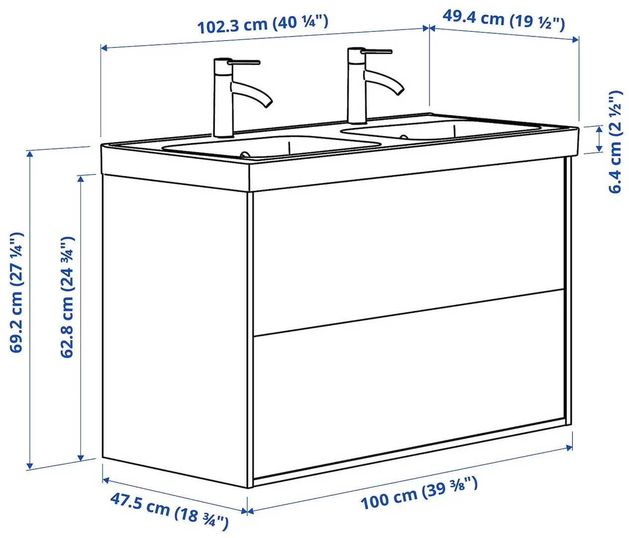 Набор тумбы с раковиной Ikea Havback/Orrsjon/Dalskar с ящиками 102x49x69 (Бежевый) - 2