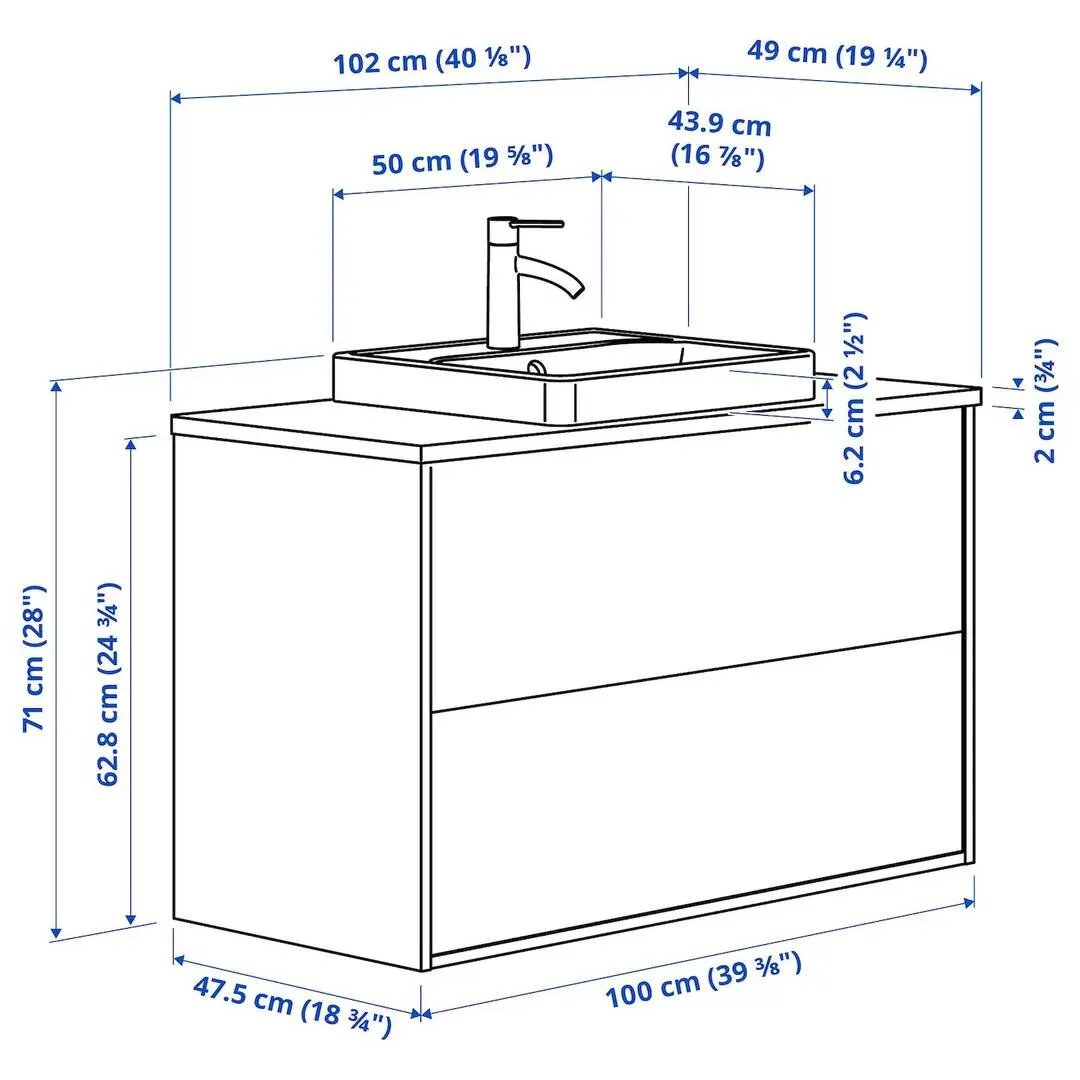 Набор тумбы с раковиной Ikea Havback/Orrsjon/Dalskar с ящиками 102x49x71 (Темно-серый/Бамбук) - 3