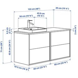 Набор тумбы с раковиной Ikea Havback/Orrsjon/Dalskar с ящиками 122x49x71 (Белый/Имитация Серого Камня) Thumb