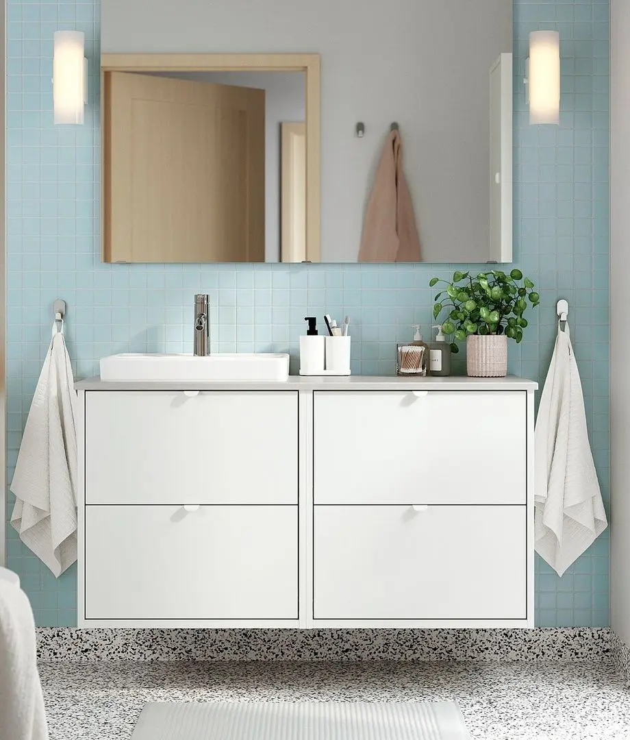 Набор тумбы с раковиной Ikea Havback/Orrsjon/Dalskar с ящиками 122x49x71 (Белый/Имитация Серого Камня)