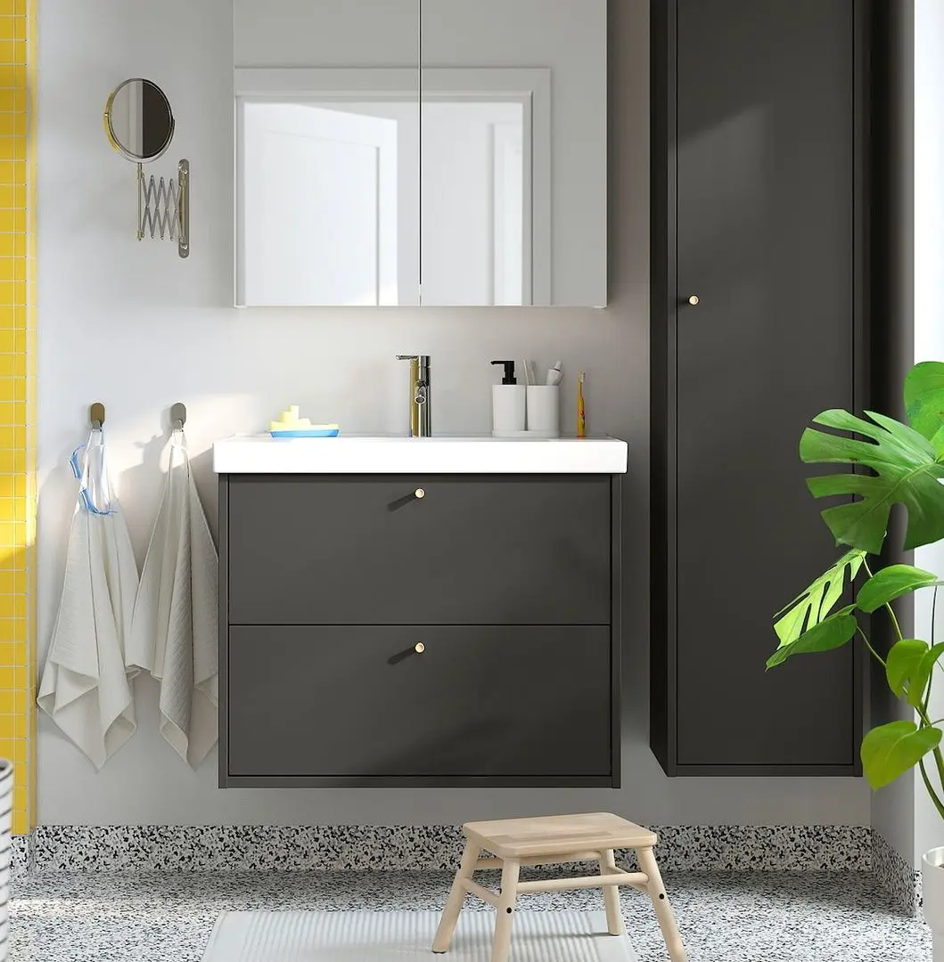 Набор тумбы с раковиной Ikea Havback/Orrsjon/Dalskar с ящиками 82x49x69 (Темно-серый)