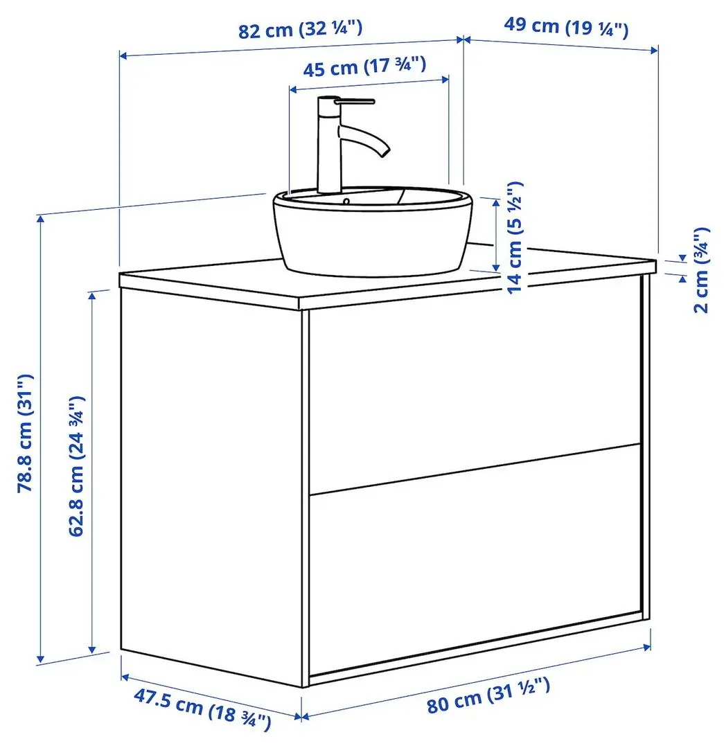 Набор тумбы с раковиной Ikea Havback/Tornviken/Dalskar с ящиками 82x49x79 (Бежевый/Имитация Черного Мрамора) - 2