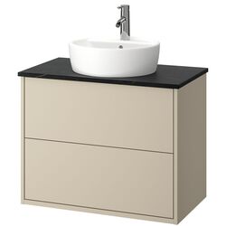 Набор тумбы с раковиной Ikea Havback/Tornviken/Dalskar с ящиками 82x49x79 (Бежевый/Имитация Черного Мрамора) Thumb