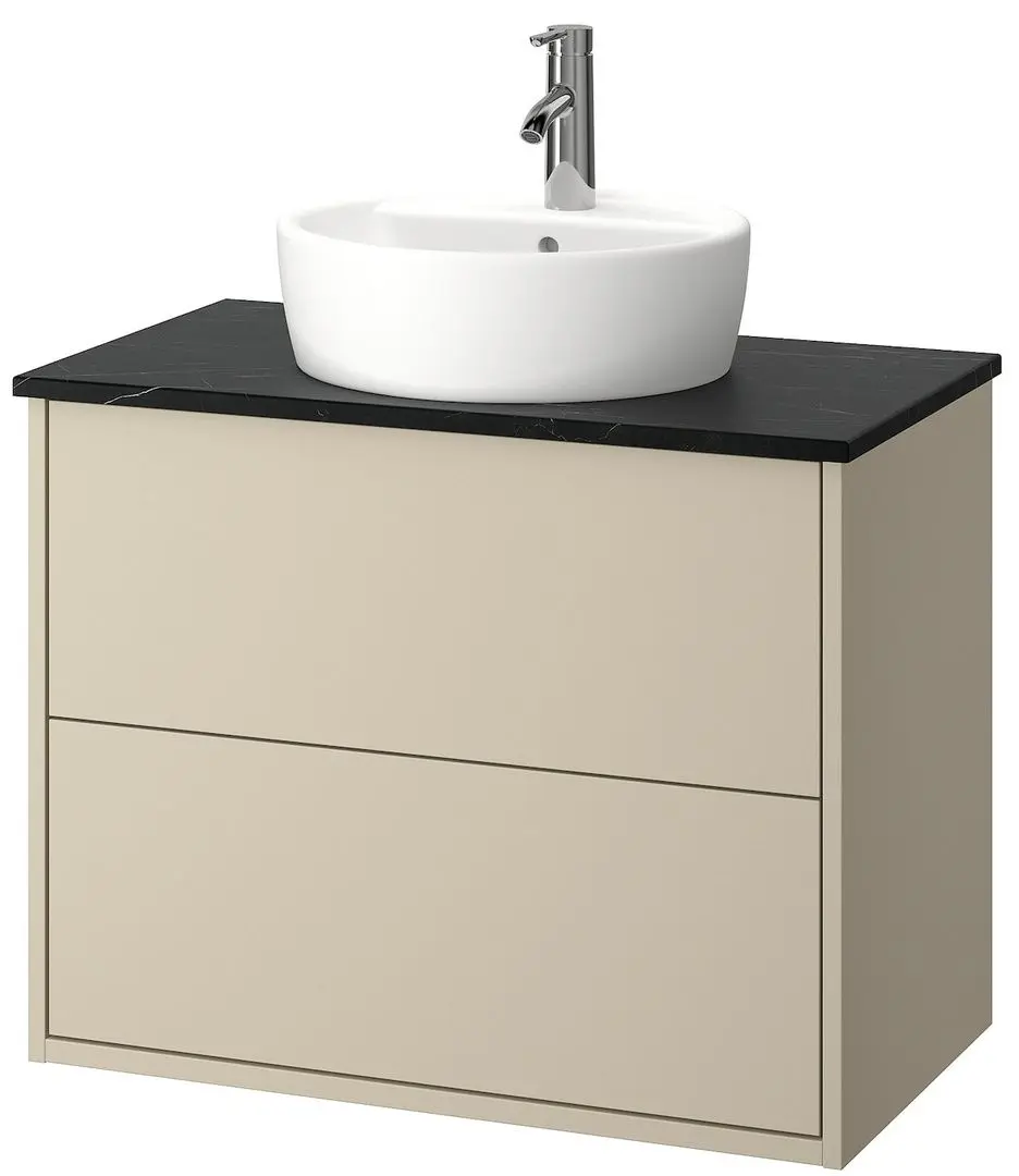 Набор тумбы с раковиной Ikea Havback/Tornviken/Dalskar с ящиками 82x49x79 (Бежевый/Имитация Черного Мрамора) - 3