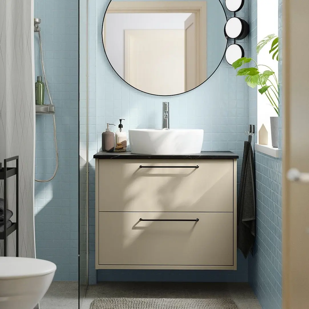 Набор тумбы с раковиной Ikea Havback/Tornviken/Dalskar с ящиками 82x49x79 (Бежевый/Имитация Черного Мрамора)