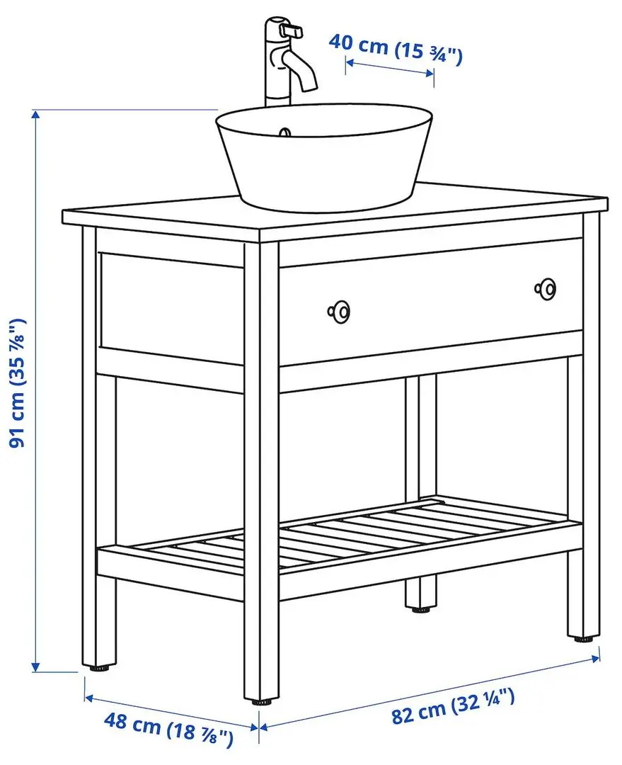 Набор тумбы с раковиной Ikea Hemnes/Kattevik/Voxnan с ящиком/полкой 82x48x91 (Белый) - 2