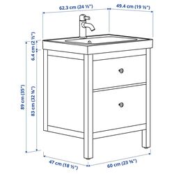 Набор тумбы с раковиной Ikea Hemnes/Orrsjon/Voxnan c ящиками 62x49x89 (Белый) Thumb