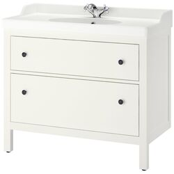 Набор тумбы с раковиной Ikea Hemnes/Rutsjon с ящиками 102x49x95 (Белый) Thumb